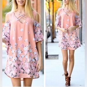 Womens mini floral peach dress